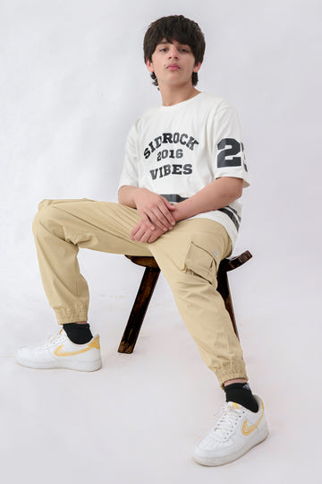 Beige Cargo With Off White T-shirt Combo