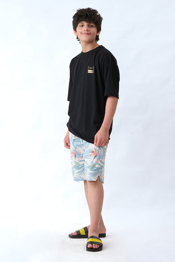 Tropical Shorts With Balck T-shirt Combo