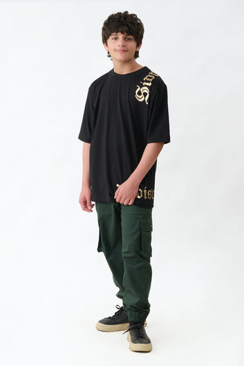 Boys Forest Green Cargo With Black T-shirt