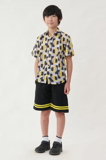 All Over Black And Yellow Wax Print Shirt With Black Shorts Combo