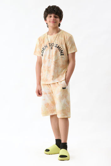 Yellow And Brown Tie Dye T-shirt With Shorts Combo