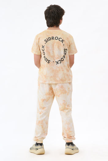 Yellow And Brown Tie Dye T-shirt With Trouser Combo