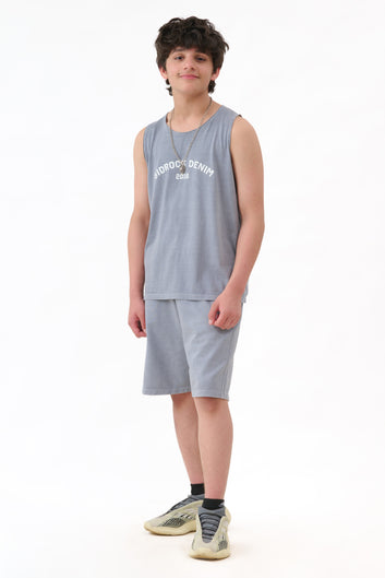 Cloudy Grey Sando With Shorts Combo