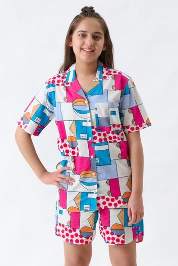 Colorful Hut Print Shirt And Shorts Combo