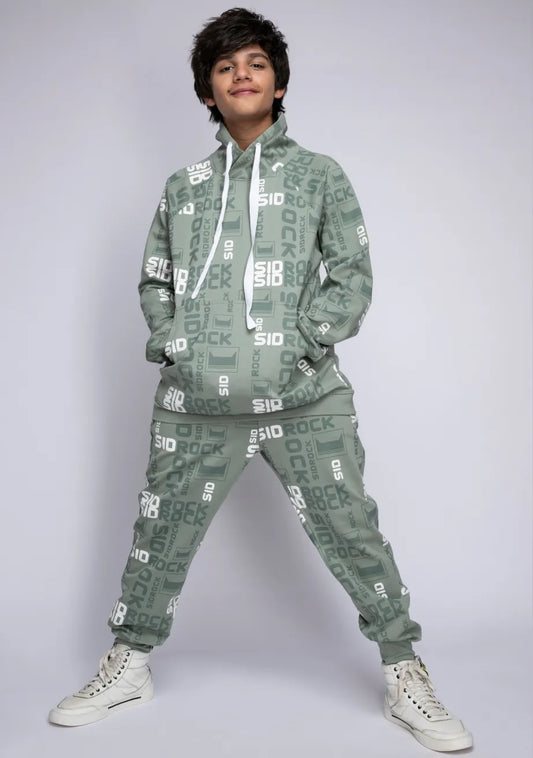 Hoodie Tracksuit Mint Green Loose Fit for Boys