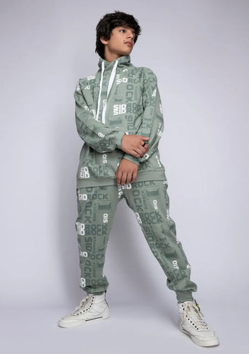 Hoodie Tracksuit Mint Green Loose Fit for Boys