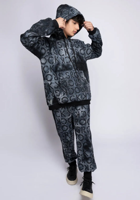 Black Hoodie Tracksuit Tie and Dye for Boys