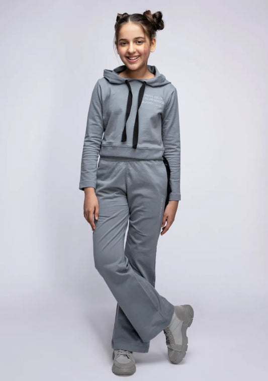 Girls Normal Fit Crop Hoodie With Bell Bottom Trouser